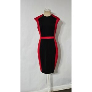 Calvin Klein Colorblock Sleeveless Sheath Dress Black Red Knee Length Size 4